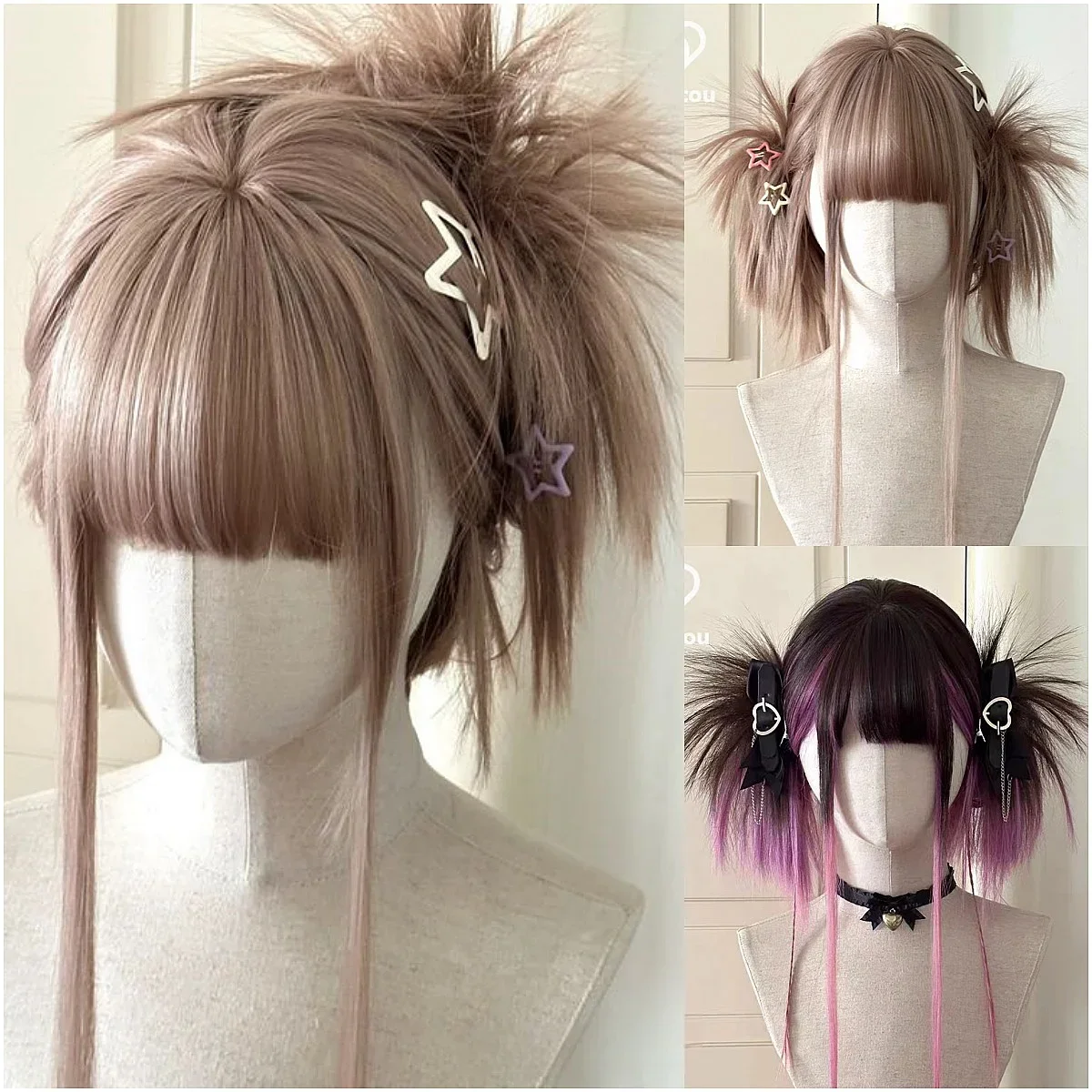 Wigs for Women straight Cute Lolita Braided Wigs Cosplay Wig with Bands