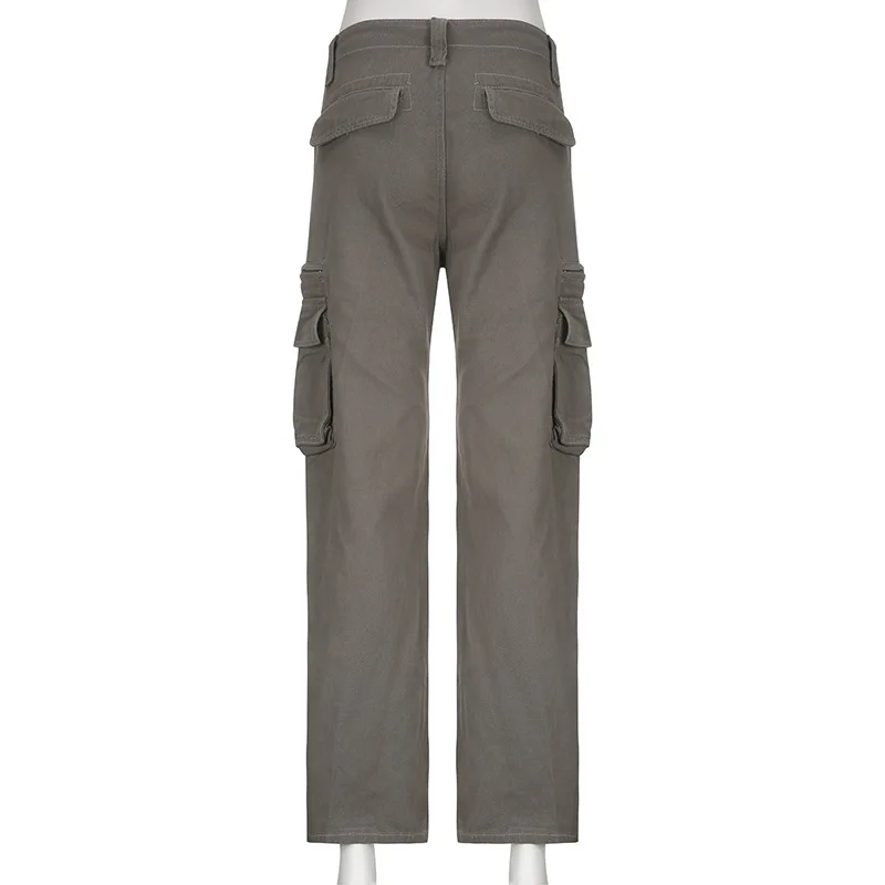 Cotton Vintage Grey Cargo Pants for Women Hip Hop Joggers Straight