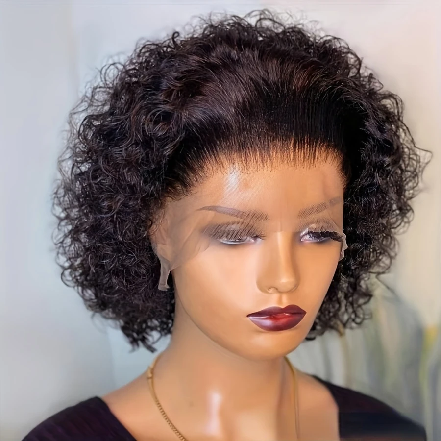 Pixie Cut Wig Curly Wave Wig 13x1 Transparent Lace Front Human Hair Wigs Short for Women 150% Density 6Inch