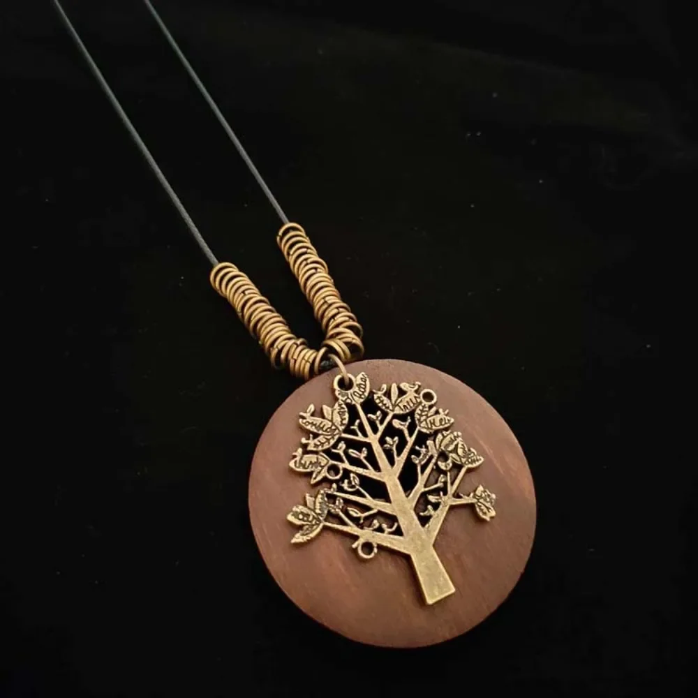 Vintage Wooden Owl Pendant Necklace - Ethnic Long Chain Jewelry