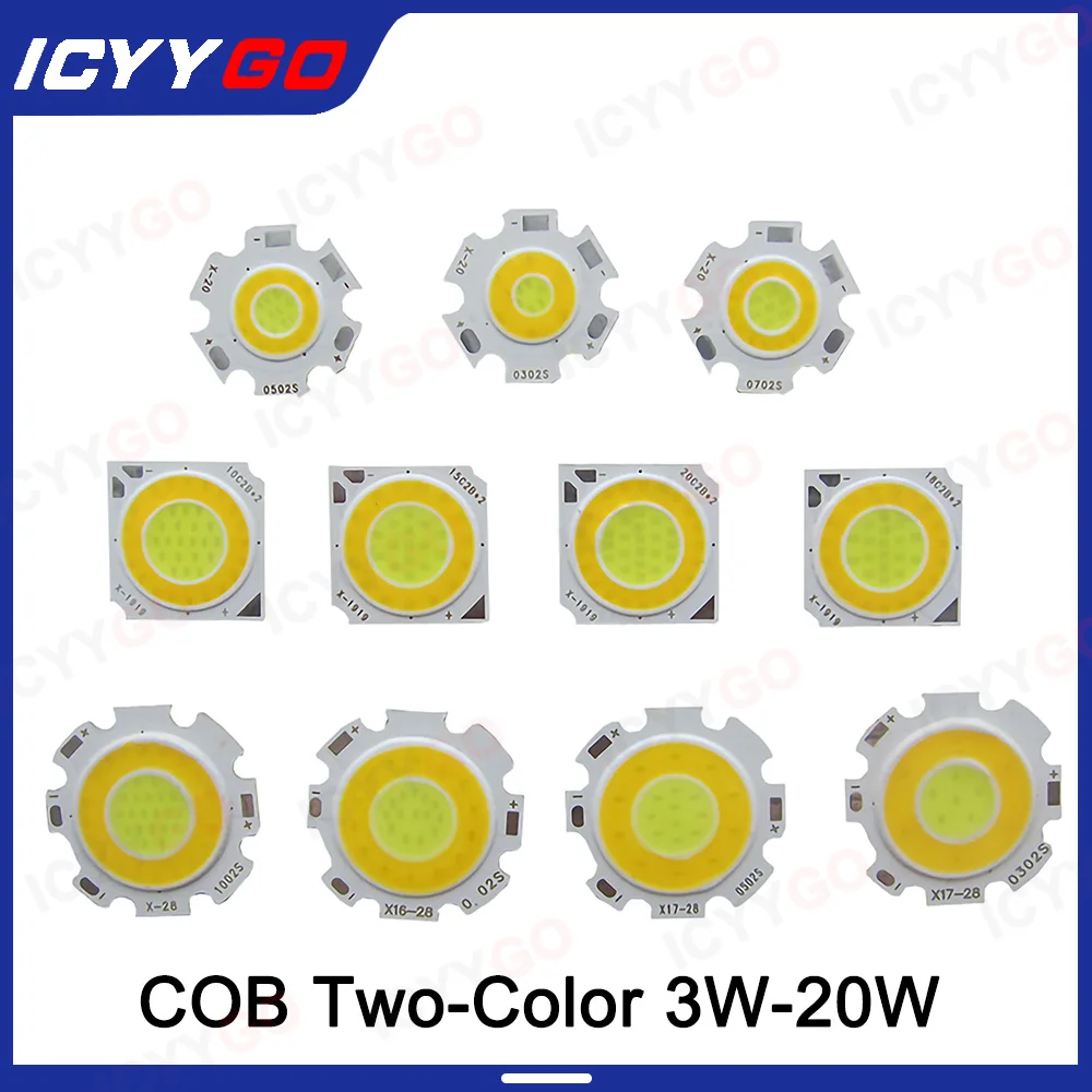 

LED Dual-Color COB Lamp Beads 3W 5W 7W 10W 2011 1917 2820 3000K 6000K Large Downlight Dual-Color Temperature COB Light Source