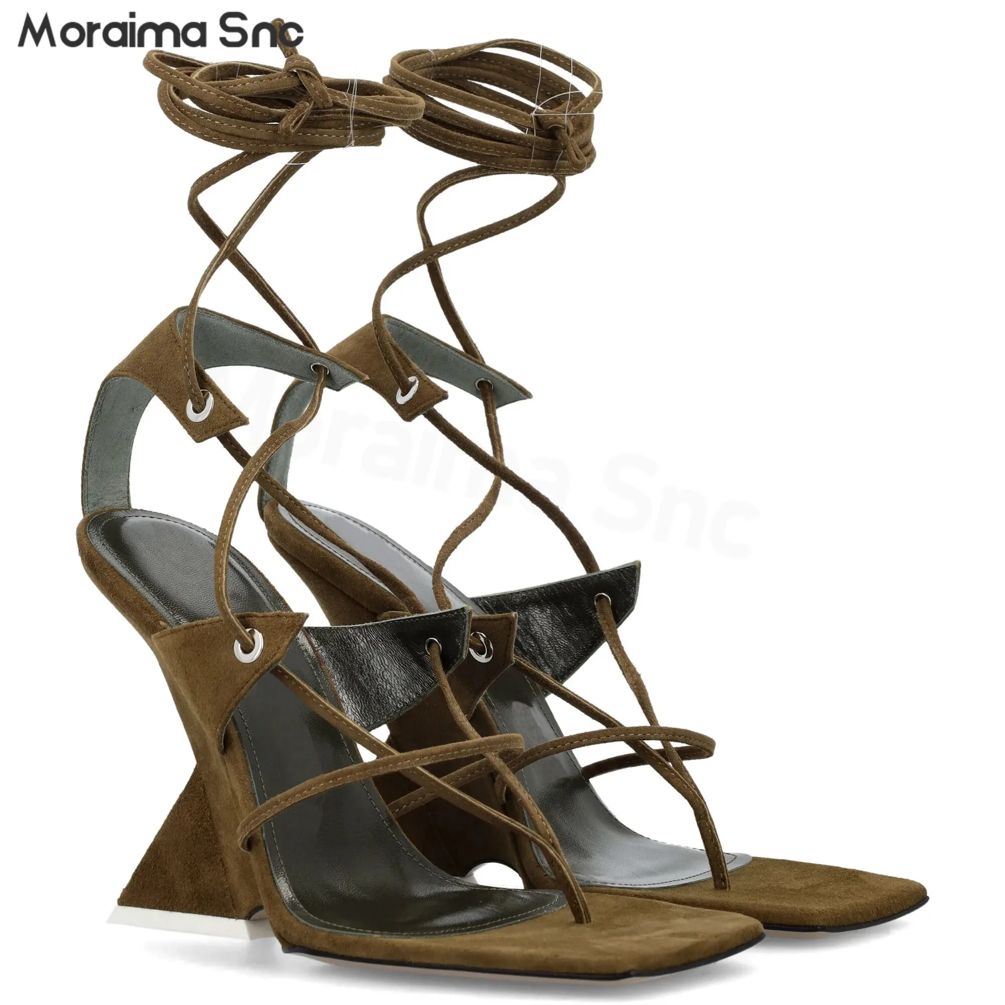 

Frosted Square Toe Ankle Strap Sandals Summer Special-Shaped High-Heeled Sandals Sexy Popular Large Size Women's Shoes Sandals