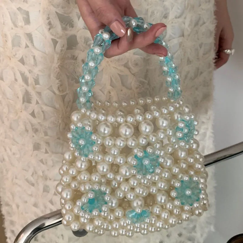 

Sac à Main Femme Women's Fashion Retro Flower Pearl Beaded Handbag Ladies Ins Hand Woven Crystal Bag 2023 New сумка из бусин