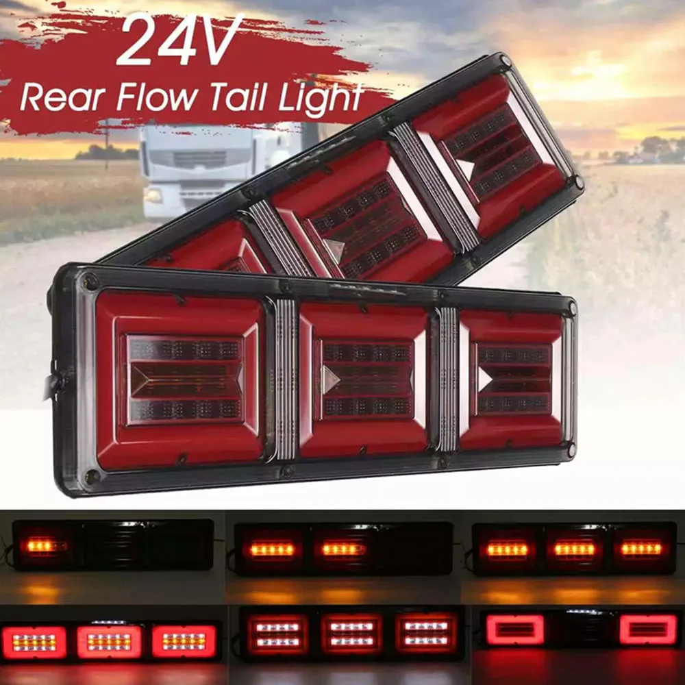 2Pcs Tail Lights Halo Neon LED Trailer Truck Flowing Turn Signal Rear