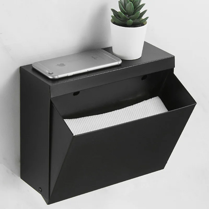 

304 Stainless Steel Bathroom Towel Holder Black Bathroom Paper Roll Holder Tissue Holder Box Wall Mounted Phone Storage Shelf