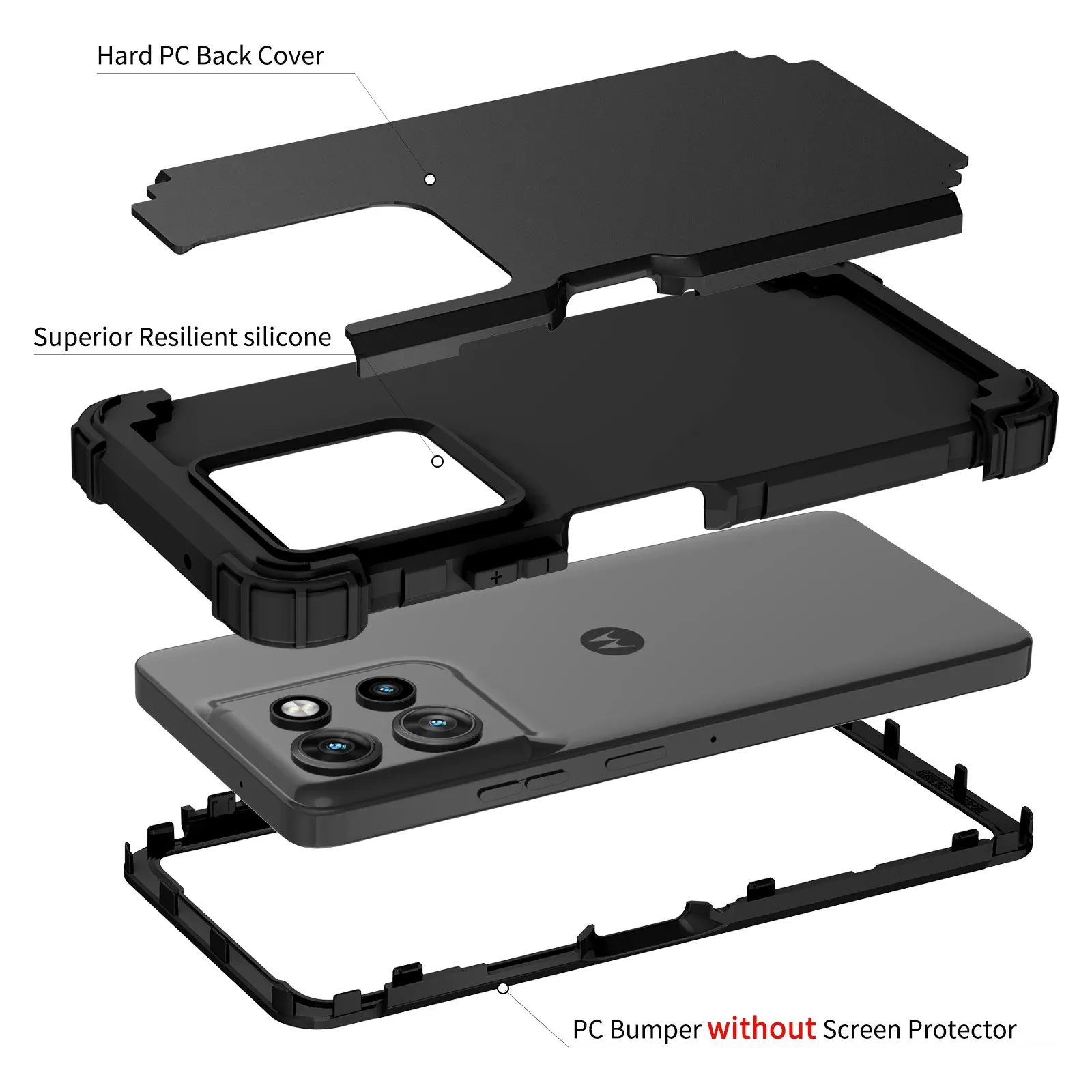 Rugged 3-in-1 Heavy-Duty Shockproof Phone Case with Soft Silicone Lining