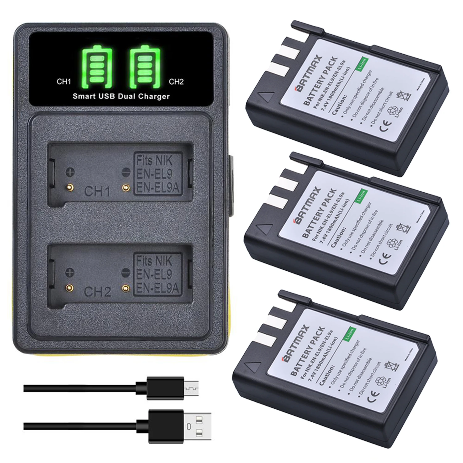 Batmax 1800Mah En-El9 En-El9A En El9 Batteria + Led Usb Doppio Caricatore Per Nikon En-El9A D40 D60 D40X D5000 D300 L15