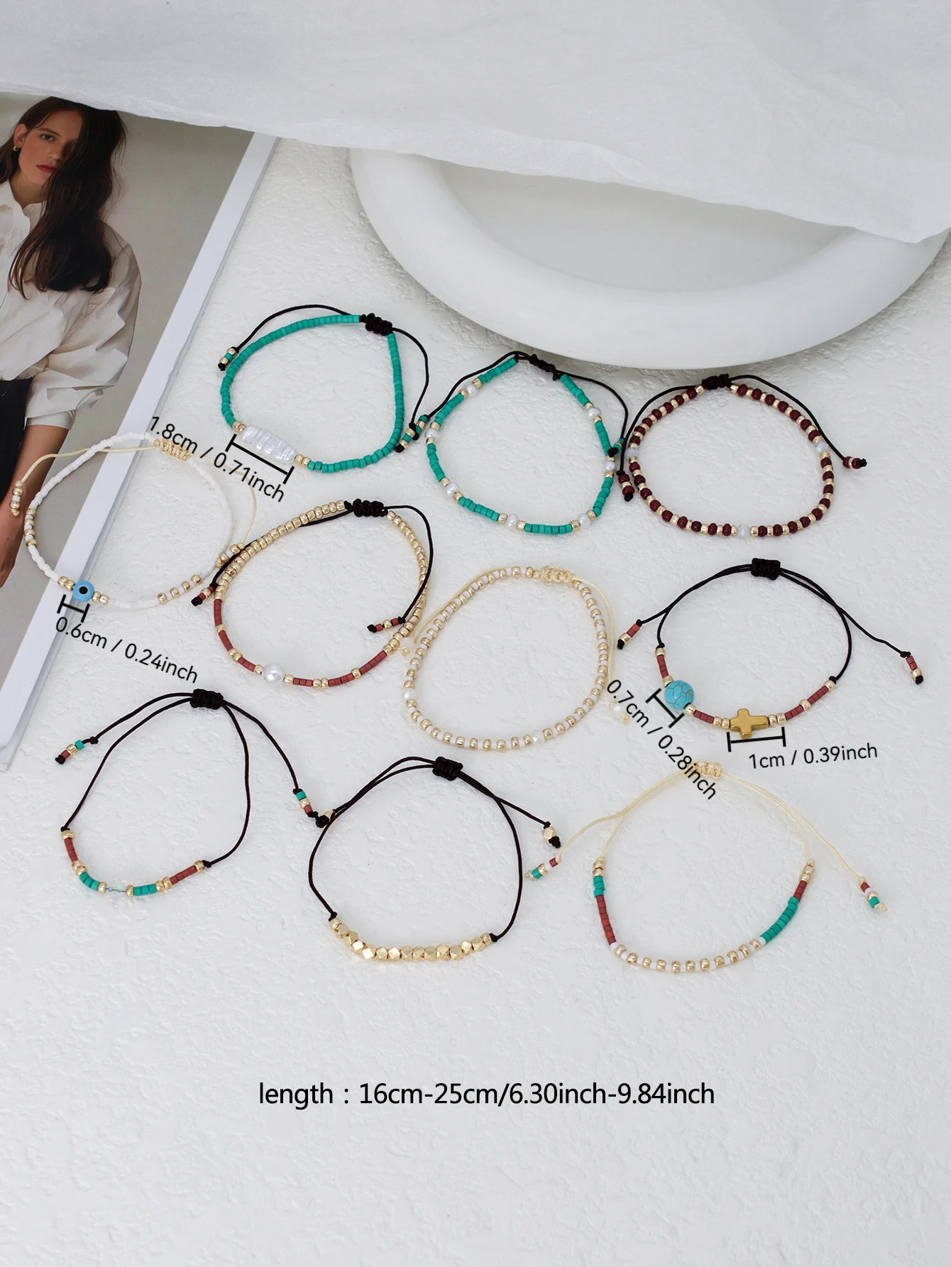 10PCS Bohemian Blue Beads Adjustable Bracelet