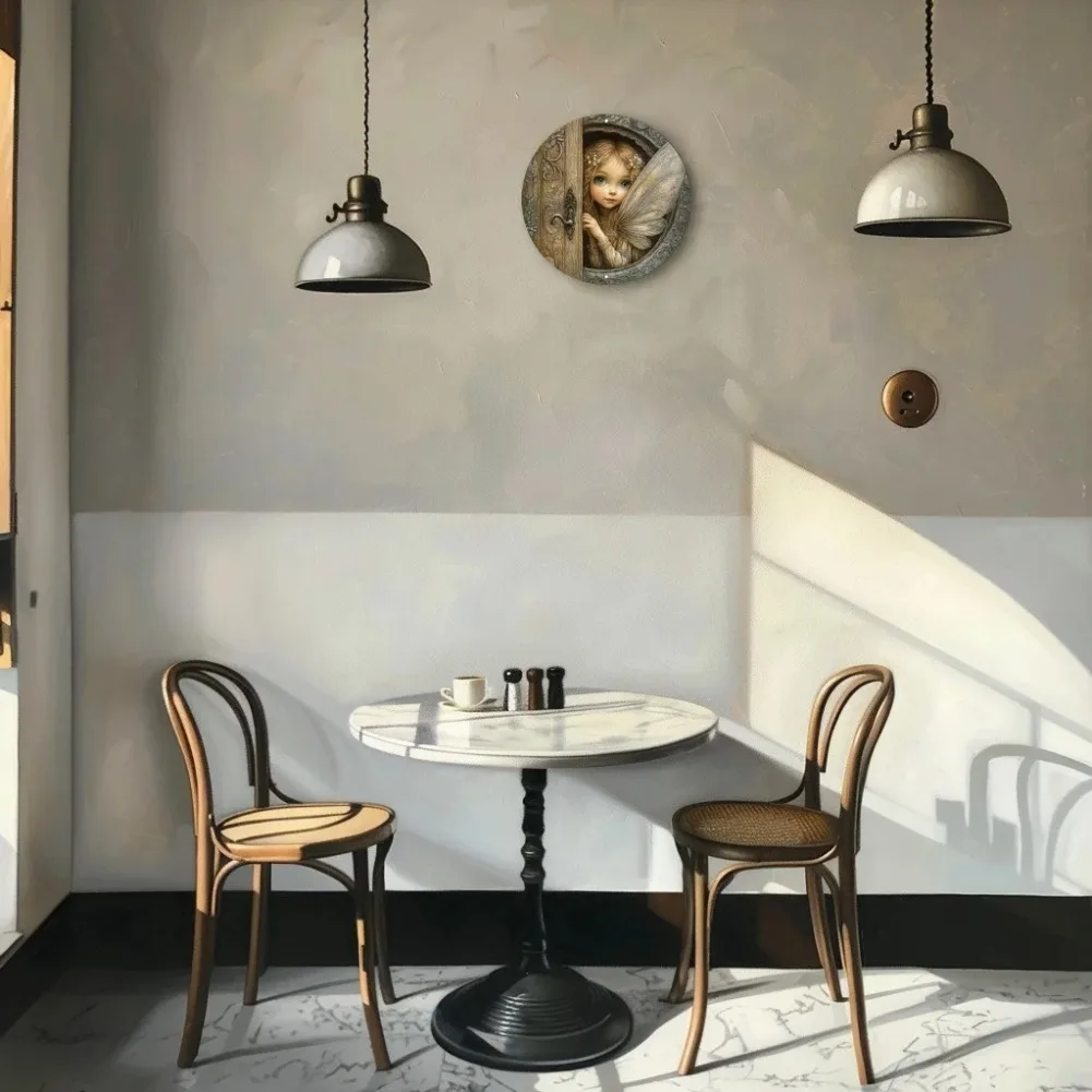 2D 마법의 요정 문 벽 장식 금속 요정, 생동감 넘치는 눈과 날개, 집, 야외 파티 장식, 정원 미니어처