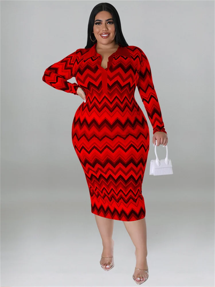 Wmstar Plus Size Dresses for Women Clothes Striped Long Sleeve V