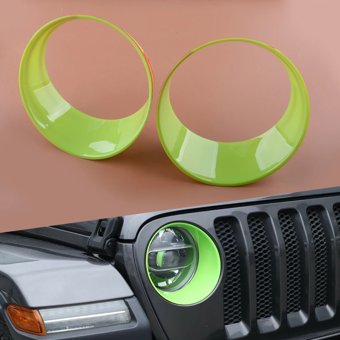 

2Pcs Car Front Left & Right Headlight Lamp Decorative Cover Fit for Jeep Wrangler JL 2018 2019 2020 2021 Green ABS
