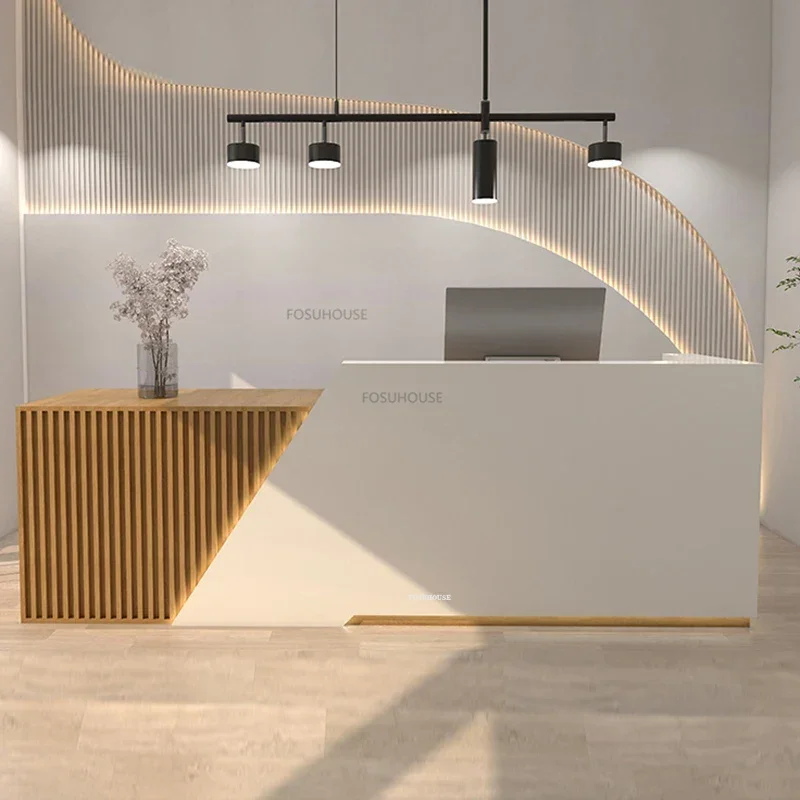 Modern Manmade Board Checkout Counter Office Furniture Clothing Store Reception Desk Creative Upscale Beauty Salon Front Desks