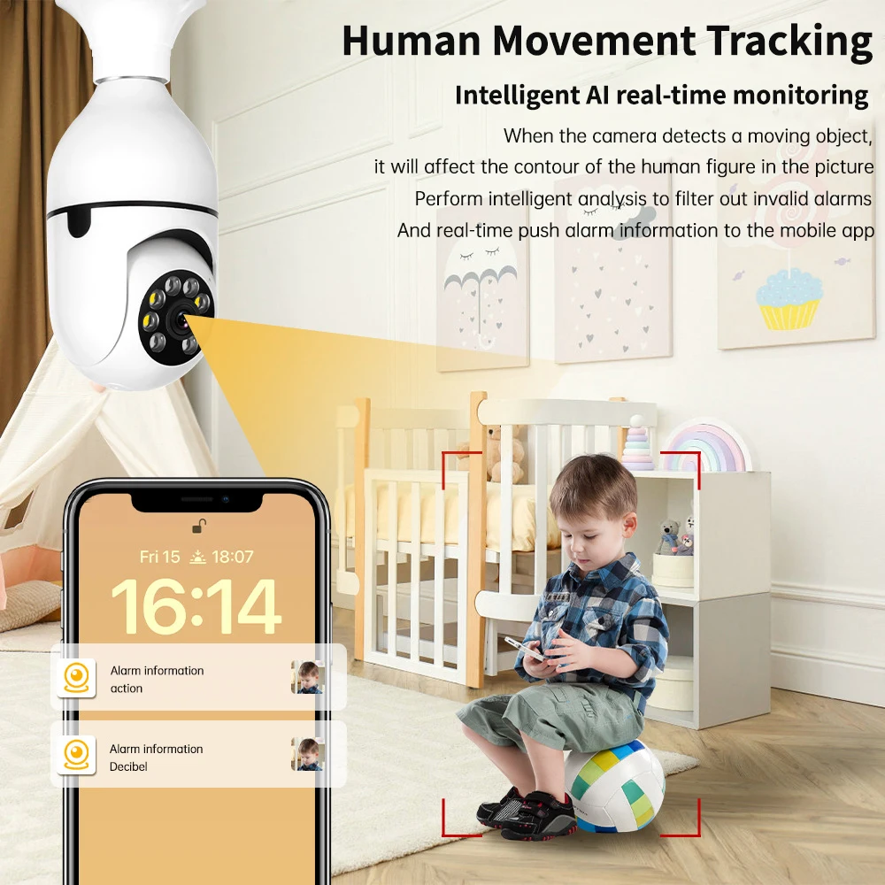 AI 인간 감지 풀 컬러 야간 투시경 무선 캠, 스마트 홈 감시 카메라, E27 전구, 3MP, 5G 와이파이, 신제품