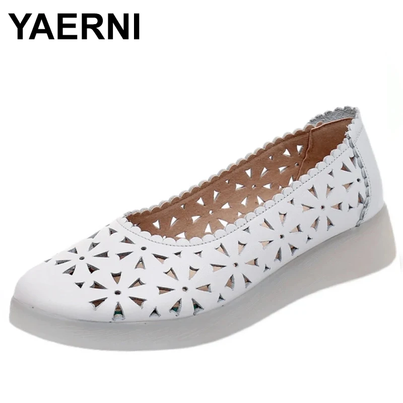 

Genuine Leather Women Shoes Trendy Slip On Soft Sole Casual Shoes For Women Summer Hollow Breathable Women Sport Shoes