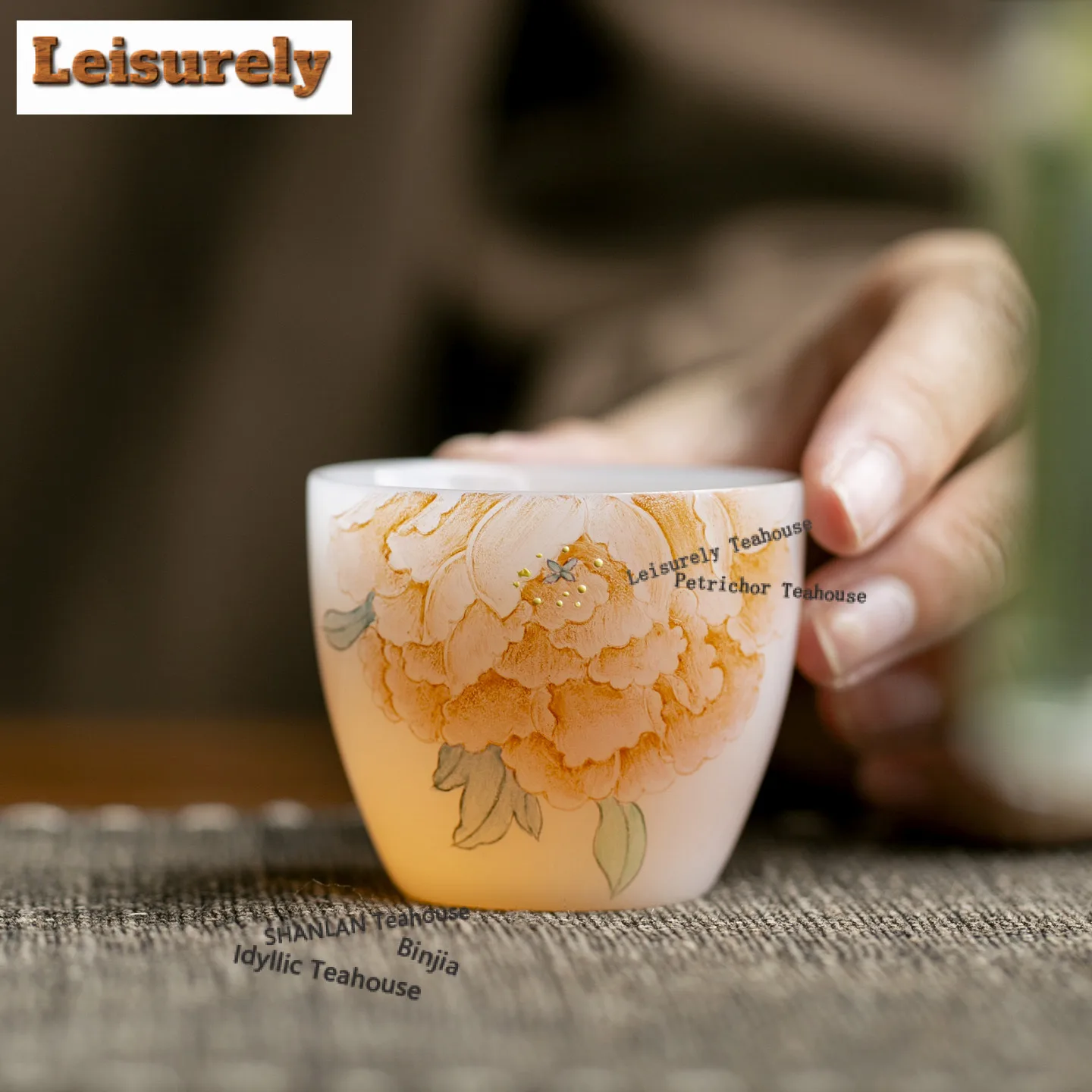 55ML Hand-painted Peony White Jade Clay Teacup Ancient Tea Bowl Cute Cup Tea-tasting Fragrance Cup Jianzhan Master Cups Teaset