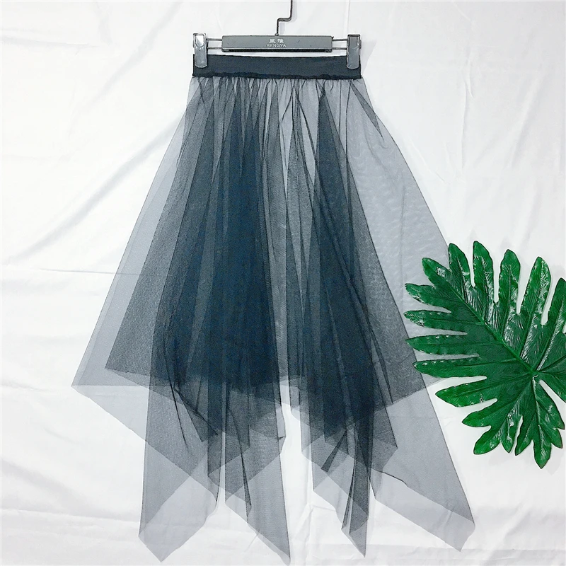 

Skirt Hot High Waist Casual Elegant Transparent Solid Mesh Asymmetry Women Spring Summer See Through Cover Ups Long Midi Skirts