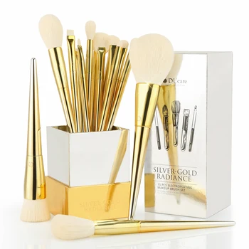 DUcare Makeup Brush Set 15PCS Powder Blush Contour Eyeshadow Lip Eyelashes Concealer Blending Make Up Brush SLIVER-GOLD RADIANCE 1