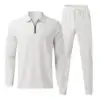 2024 Spring And Autumn Men's Two-Piece Breathable Waffle Lattice Zipper Pocket Lapel slim  Coat and Pants Men's Suit 3