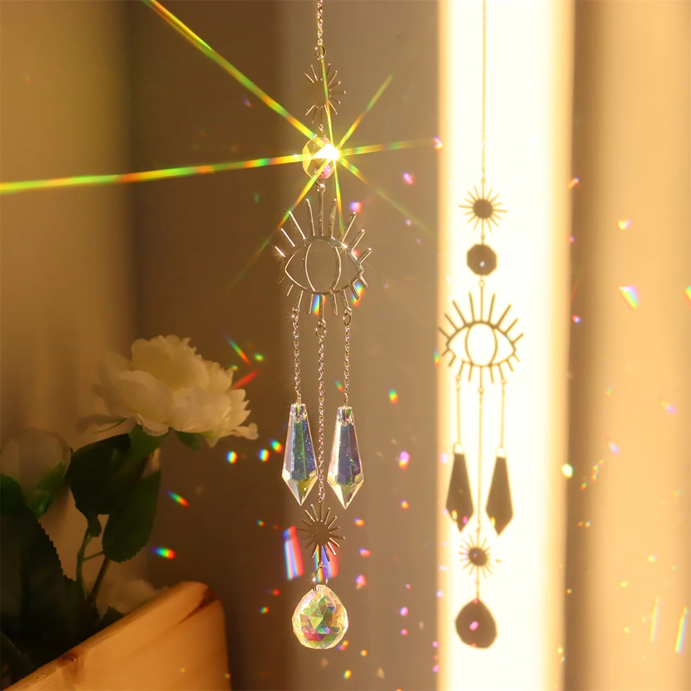 Sun Catchers Crystal Windchime Handmade Sun Catchers Hanging Ornament Devil Eye Prisms Rainbow Chaser Home Bedroom Decoration Dream Catcher