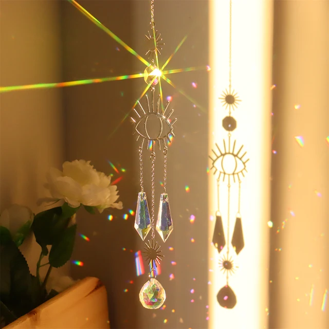 Crystal Windchime Kézzel Készített Napsütők Lógó Dísz Devil Eye Prisms Rainbow Chaser Otthoni Hálószoba Dekoráció Álom Fogó