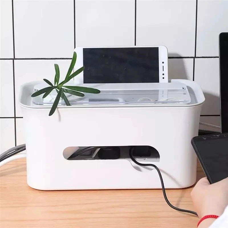 

Multifunction Desktop Organizer Power Strip Wire Storage Box Anti Dust Manage Charger Socket Cable Case Network Line Storage Bin