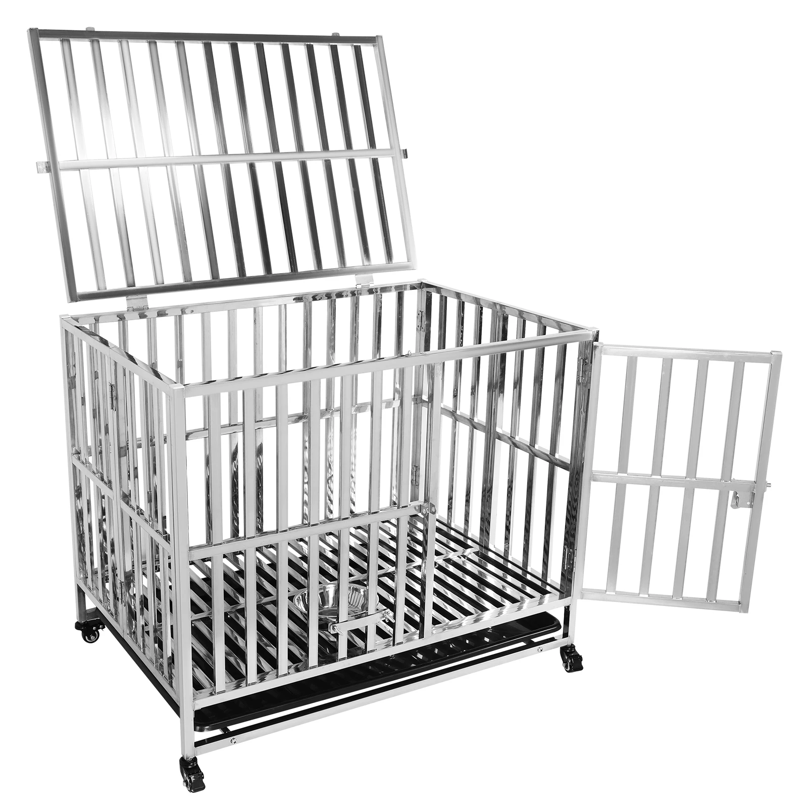 Metal Dog Cage with Four Wheels Dog Crate with Locks Dog Kennel Folding for High Anxiety Medium/Small Dogs