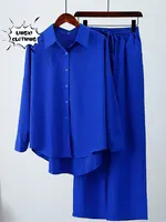 Summer Outfits for Women 2023 Fashion Loose Elastic Wrinkle Long Sleeve Shirt Wide Leg Pants Casual Set for Women 2 Piece Set - Image 3