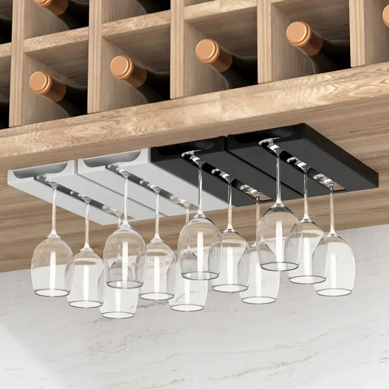 Wine Glass Rack Non-Drilled Cup Holder for Kitchen Dining Room - Upside Down Hanging Storage for Household Bar Glasses