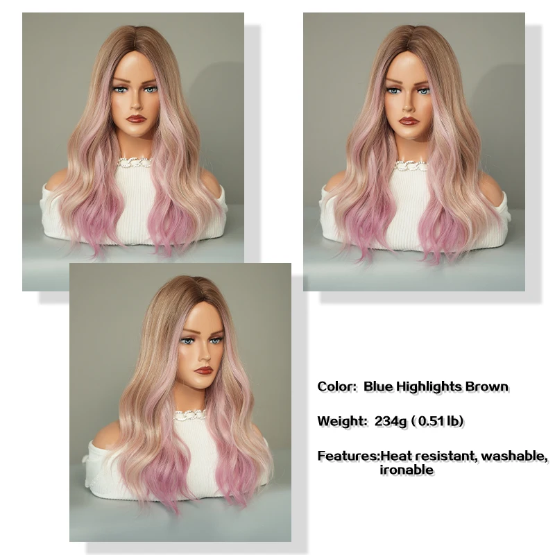 7JHH WIGS Ombre Blond To Pink Long Wavy Blonde Wigs for Women Daily Cosplay Hot Love Synthetic Hair Lolita Wigs Heat Resistant