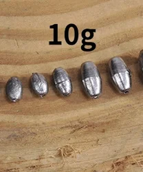 Premium Olive - Shaped Pure Lead Fishing Sinkers - Set of 5 (10g)