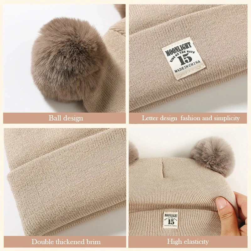 Autumn Winter Baby Warm Knitted Hats with Pom Kids Knit Beanie Hat Solid Color Children Hat for Boys Girls Accessories 6
