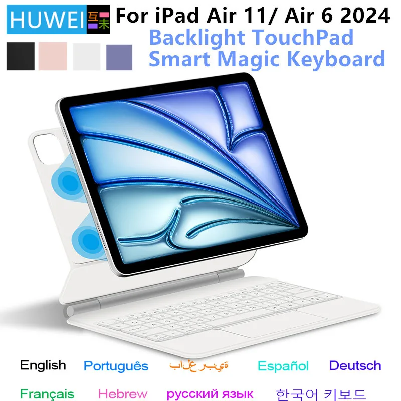 Huwei-teclado Mágico para o Novo Ipad Air Suporte Ajustável Luz de Fundo Touchpad Teclado Multilíngue Air 11 Air 11 2024
