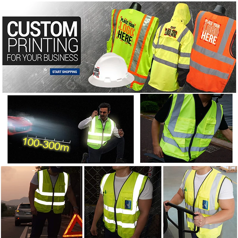 Reflective Safety Vest High Visibility blank Custom Logo XXXL Working Vest Motorcycle Jacket Fluorescent Signal For Men Woman