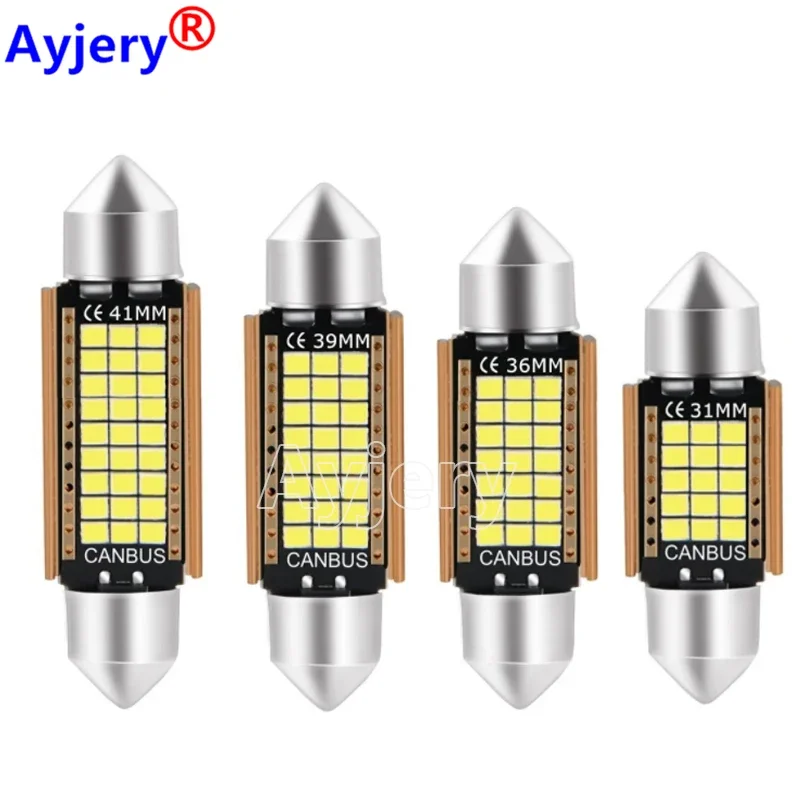 

AYJERY 50PCS 12V Festoon C5W 2016 15 21 24 27SMD 31MM 36MM 39MM 41MM Auto Car Led Bulbs Interior Dome Reading Clearance Lights