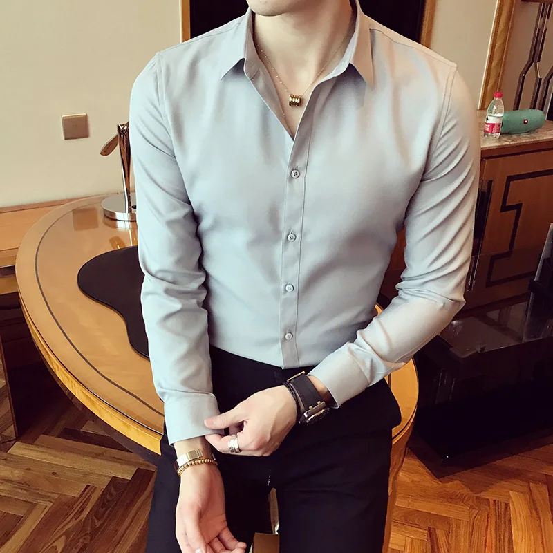 Men's White Casual Cotton Long SVE irt Faionable Urban Sle Winter Commute irt Pure Color Button down Neline