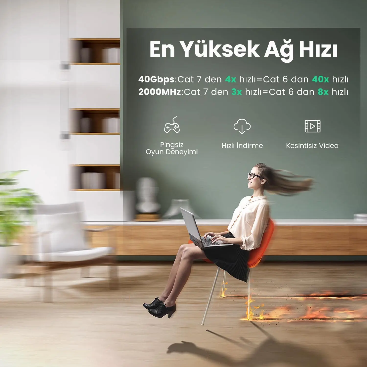 UGREEN Cat 8 이더넷 케이블 고속 40Gbps 2000Mhz Cat8 RJ45 네트워크 코드 플랫 쉴드형 실내 LAN 케이블