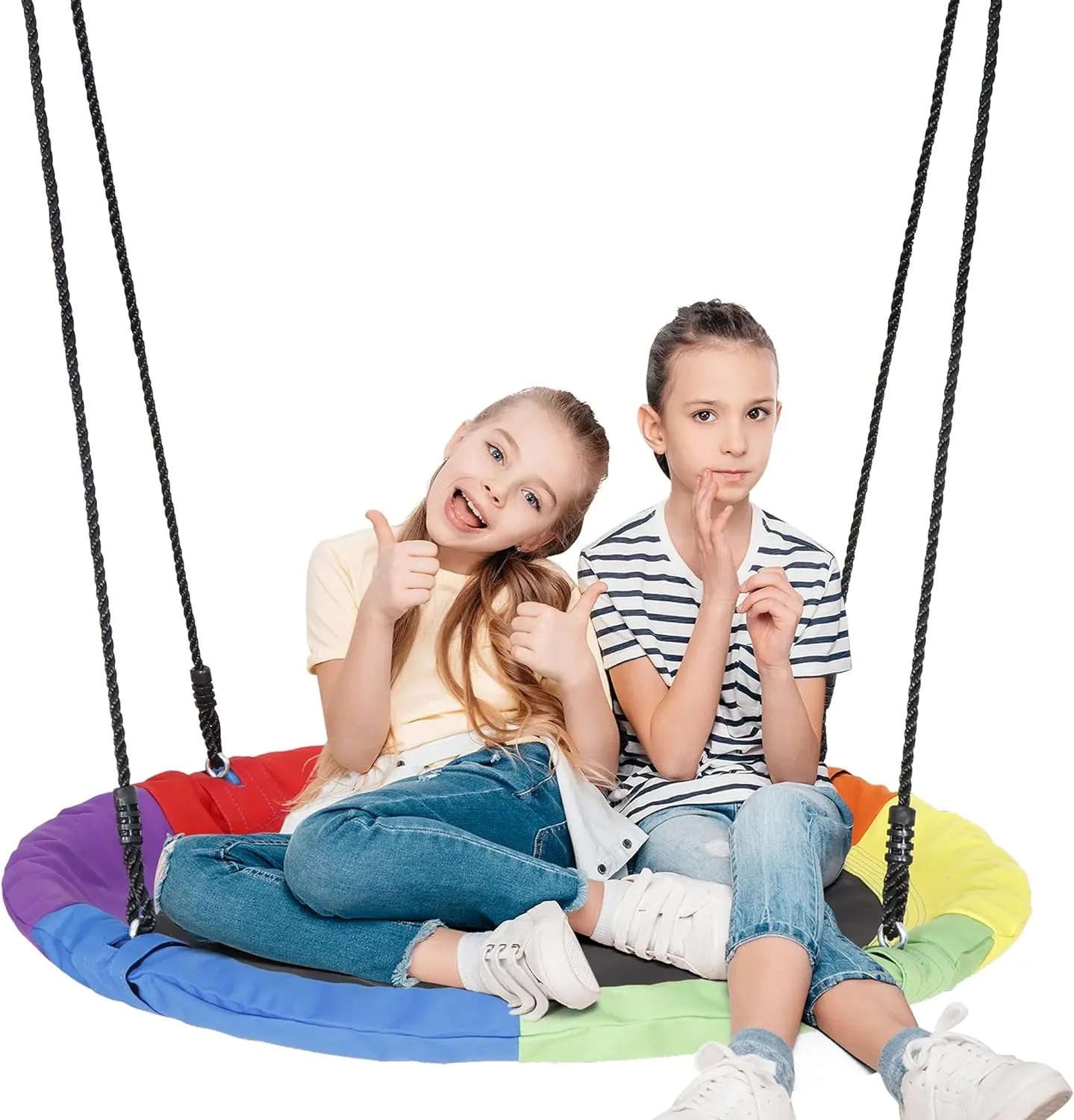 

40-inch saucer tree swing for kids, 800-pound rainbow flying swing seat, waterproof textile fabric and steel frame