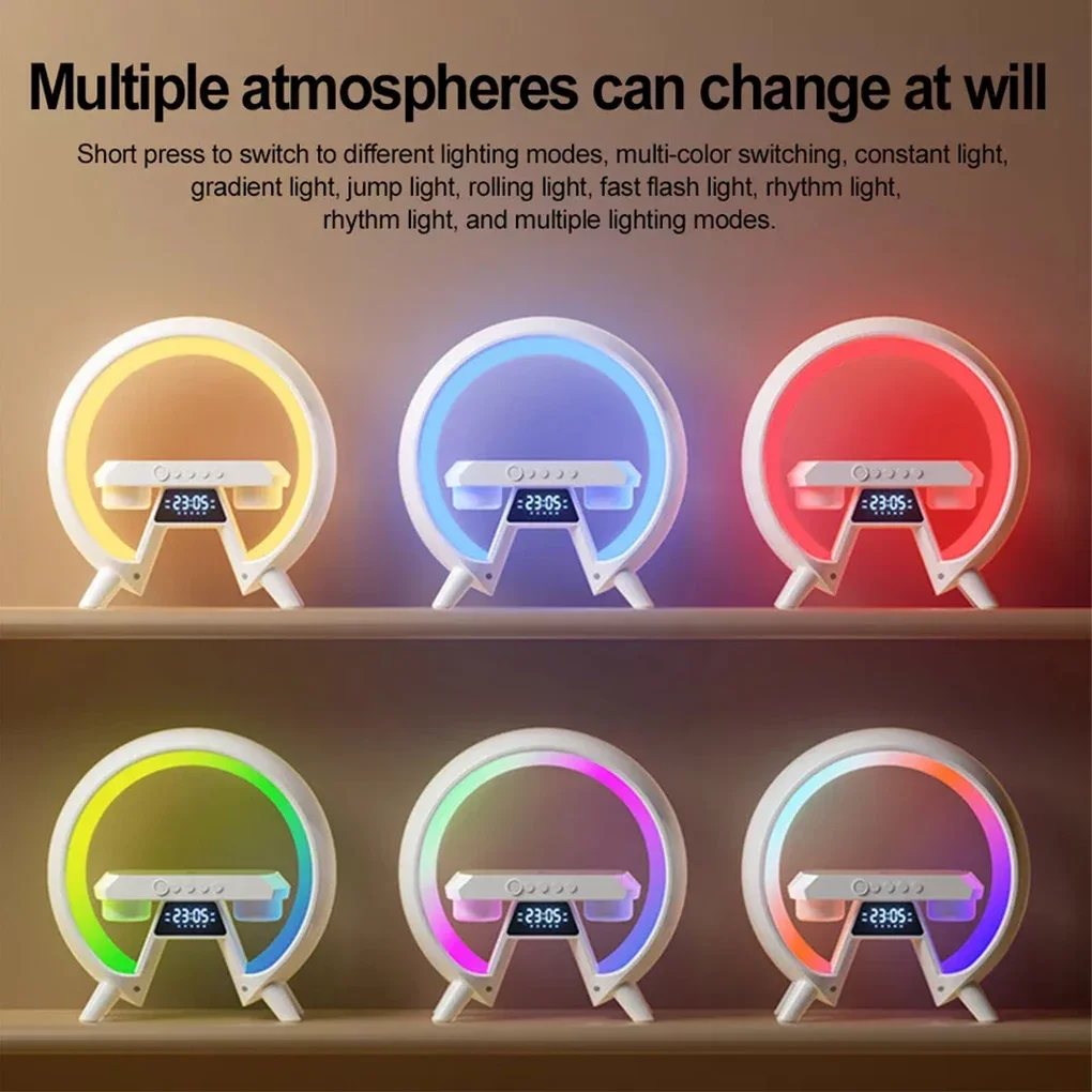 Multifunction Wireless Charging Bluetooth Speaker Support Night Light Atmosphere Lamp FM TF AUX Time Alarm Clock Mic Speakers
