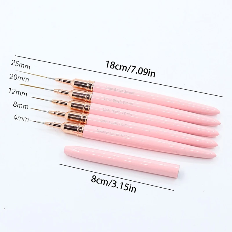 5pcs Nail Art Liner Brush Set UV Gel Nail Brushes Kits French Stripe Line Painting Drawing Flower Pen Professional Manicure Tool