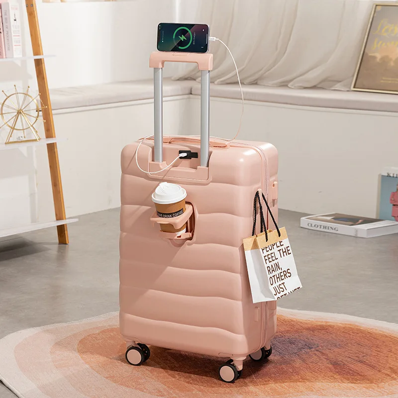 PLUENLI Suitcase Boarding Travel Women Password Universal Wheel Trolley Case Large Capacity USB Charging Port Men Luggage Case