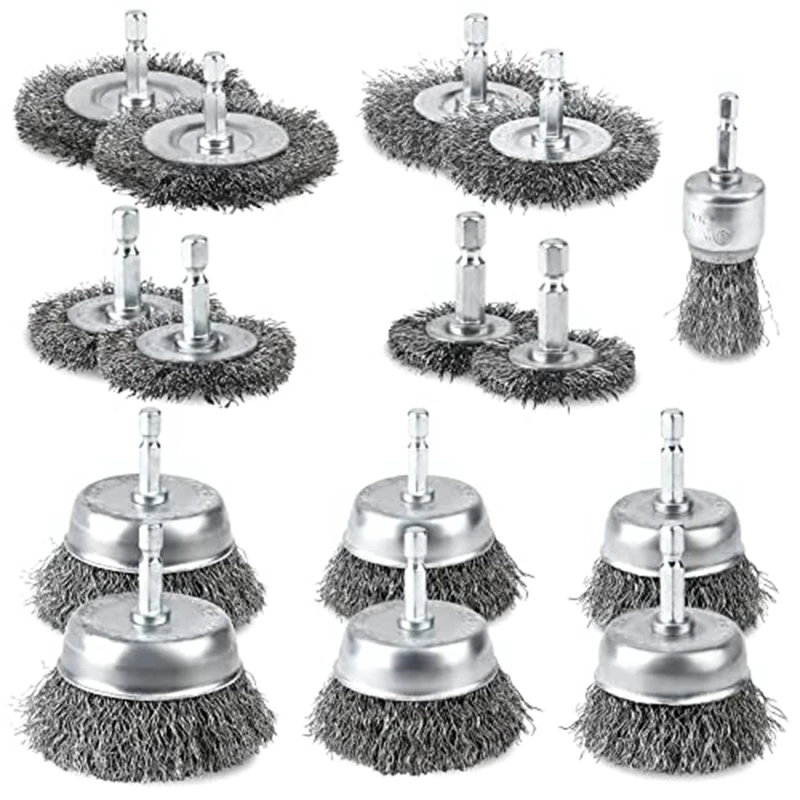 

15 Pack Wire Brush Kit With 1/4 Inch Hex Shank, Wire Cup Brush For Drill, Mold Wire Brush For Drill Bit