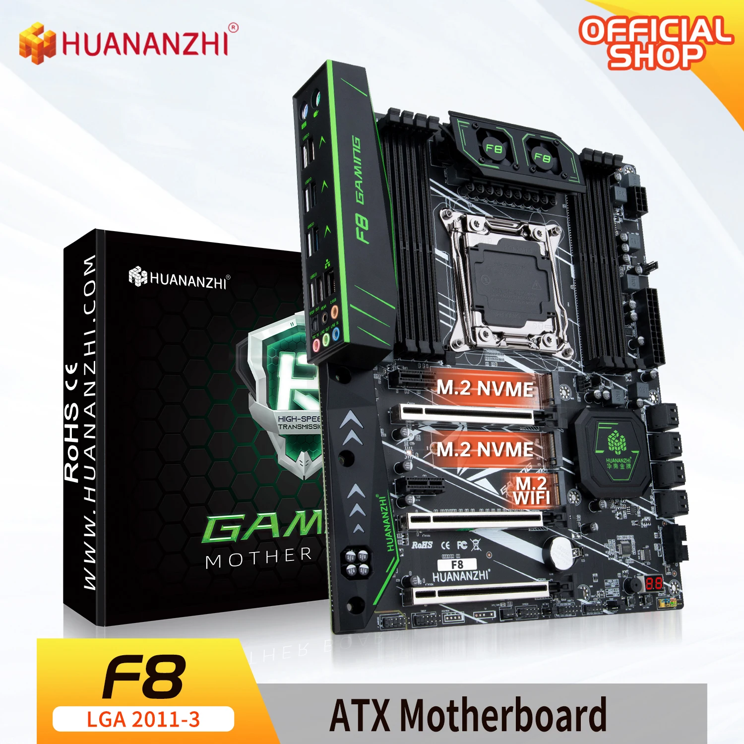 

HUANANZHI X99 F8 LGA 2011-3 XEON X99 Motherboard support Intel E5 2640 2666 2670 2678 2696 v3 v4 DDR4 RECC NON-ECC memory NVME