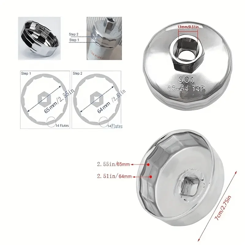 1개 901 모델 14면 오일 필터 렌치 - 손쉬운 필터 하우징 제거 도구 내구성 있는 구조 65mm-64mm 자동차 수리용