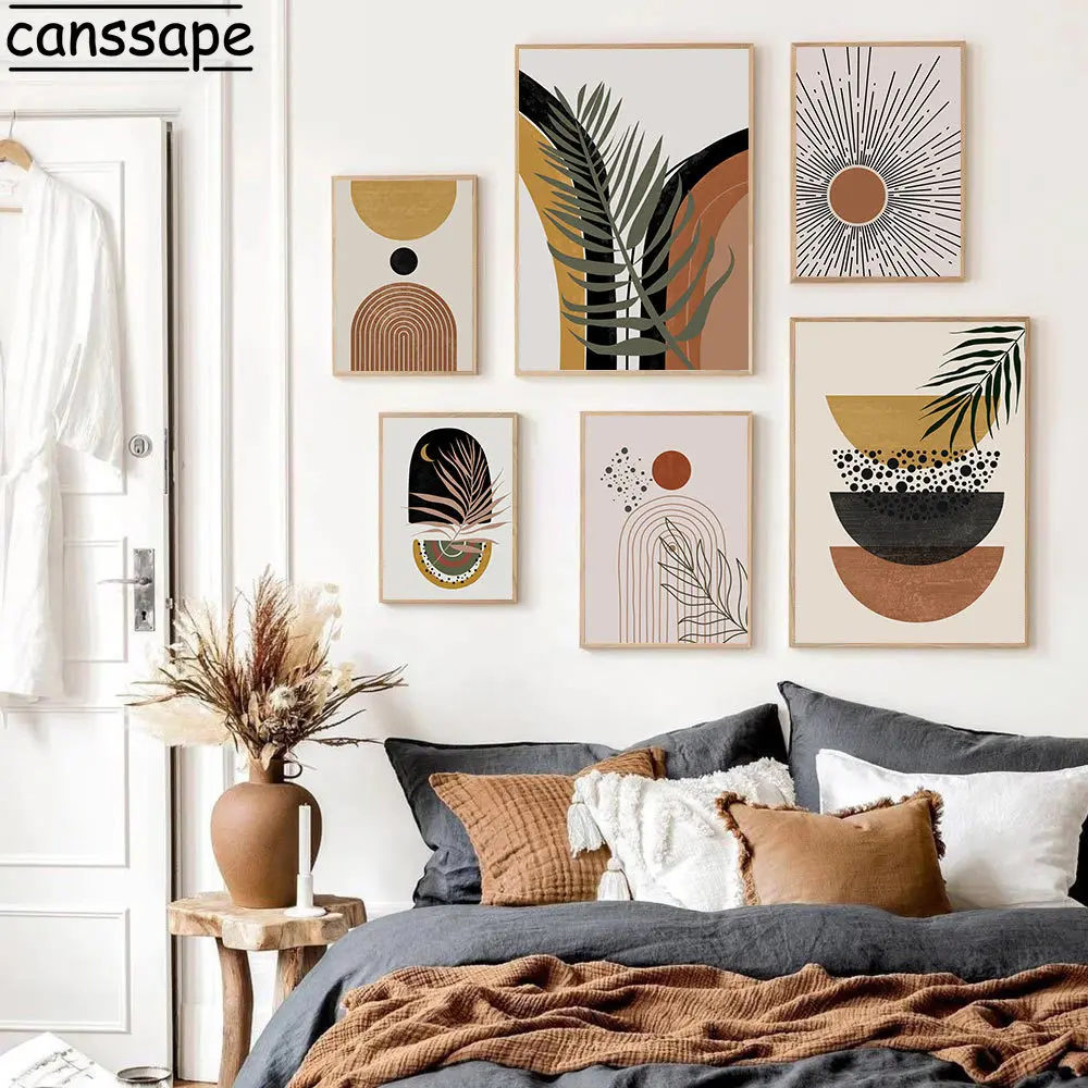 

Boho Posters Abstract Lines Canvas Posters Geometry Poster Palm Leaves Wall Pictures Nordic Wall Art Living Room Decoration