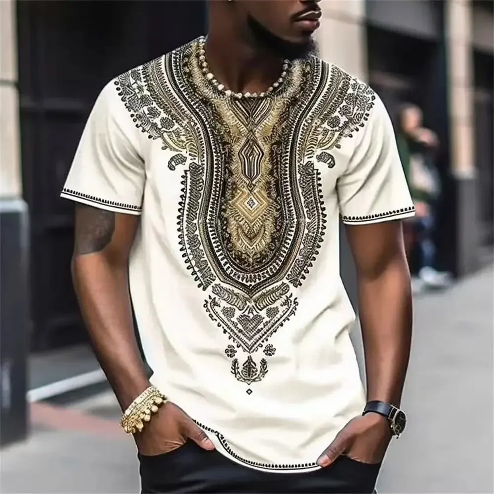 Vintage Ethnic Style Short Sleeved Outdoor Street Men's Fashion T-shirt 3D Printed Men's Fitness Tops Daily Casual Sports Tees 5