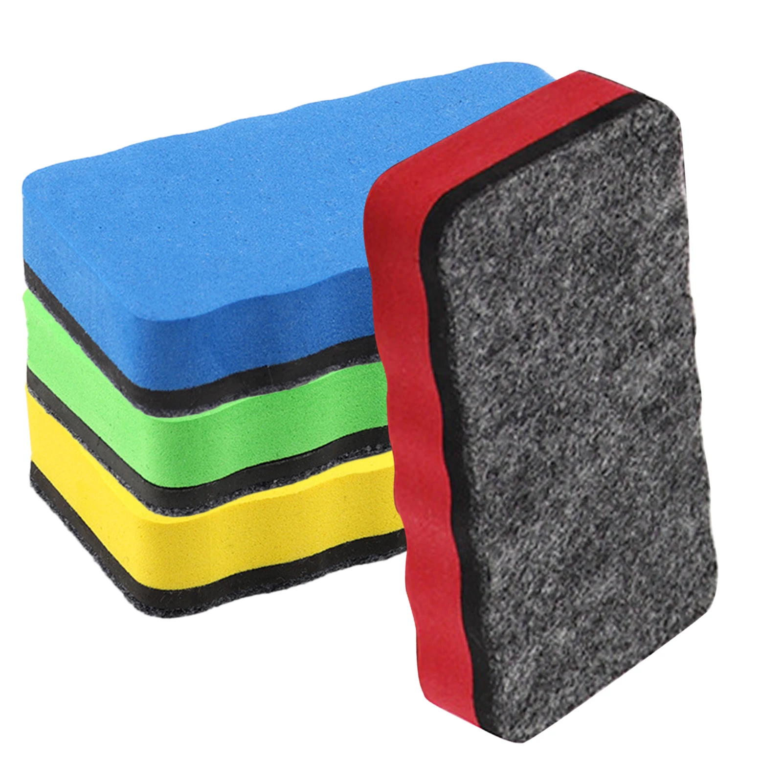 

4pcs Dry Wipe Without Trace Teaching Thick Felt Adults Kids Cleaning Tool Magnetic Pad Whiteboard Eraser Colorful Rectangular