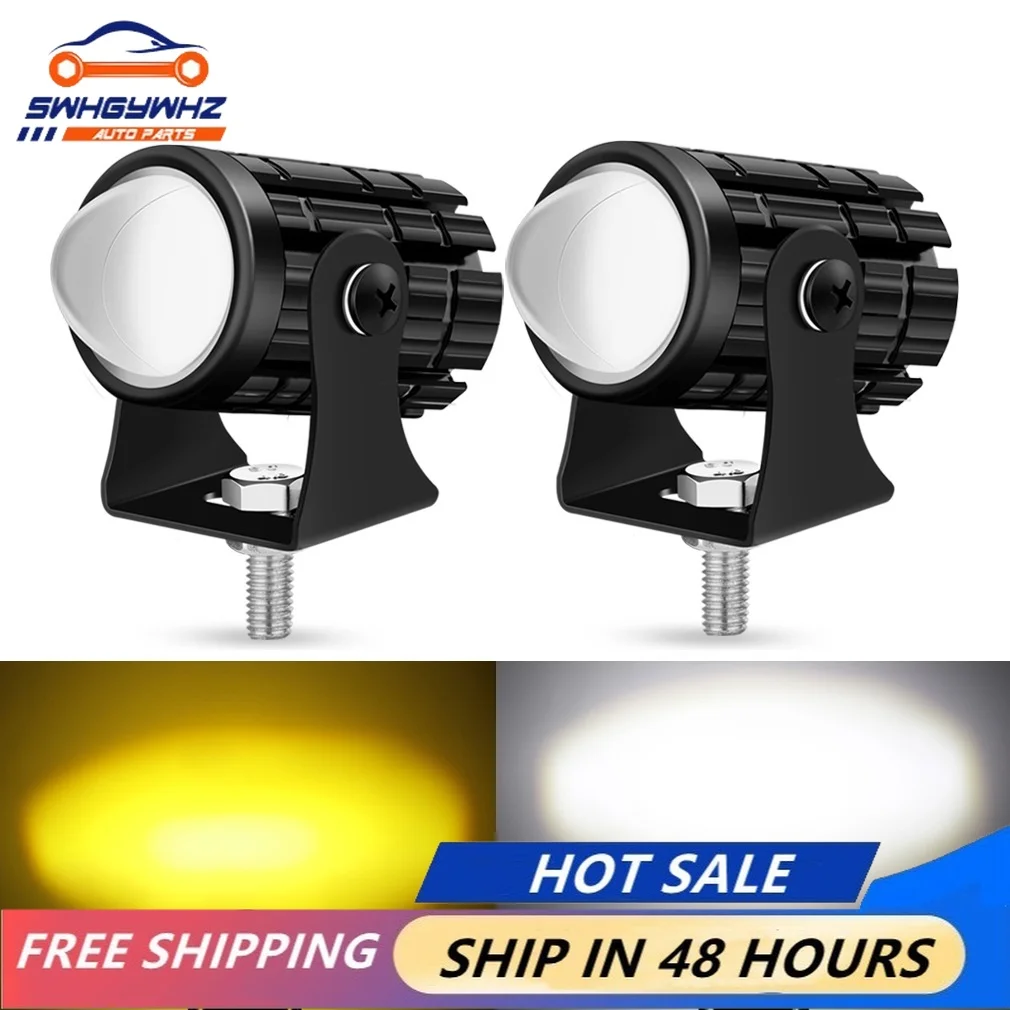 

Universal Motorcycle LED Headlight Projector Lens Dual Color ATV Scooter Driving for Cafe Racer Light Auxiliary Spotlight Lamp