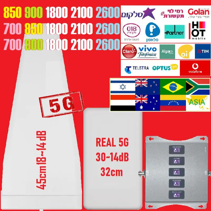 Australia 5 Band Cellular Amplifier 4G 5G Mobile Signal Booster LTE Repeater 700 850 900 1800