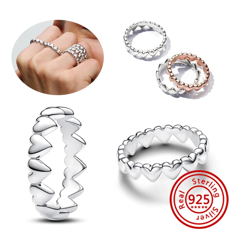 925 Sterling Silver Stacking Rings with Pearls Hearts Stars Moon Sun for Women