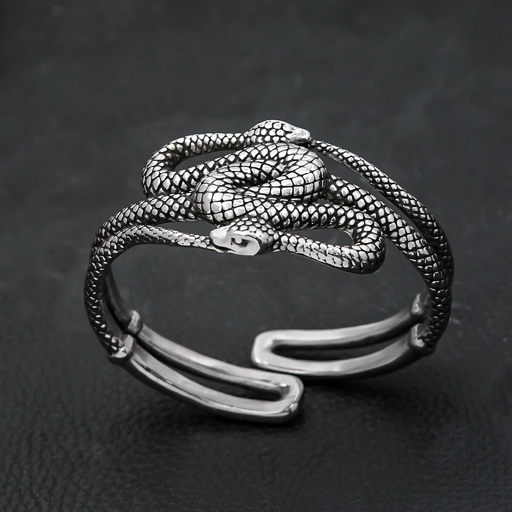 

Punk Vintage Cool Double Snake Bracelets For Men Stainless Steel Biker Domineering Vikings Animal Bracelet Heavy Jewelry Gifts